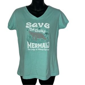 Live and Tell Chubby Mermaid Graphic Sort Sleeve Round Neck Tee - Aqua